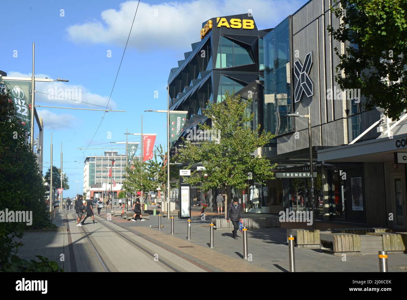 CHRISTCHURCH, NEW ZEALAND, FEBRUARY 24, 2022: An inner city block takes on a new look from the Christchurch rebuild, 11 years after the city was devestated by an earthquake. Stock Photo