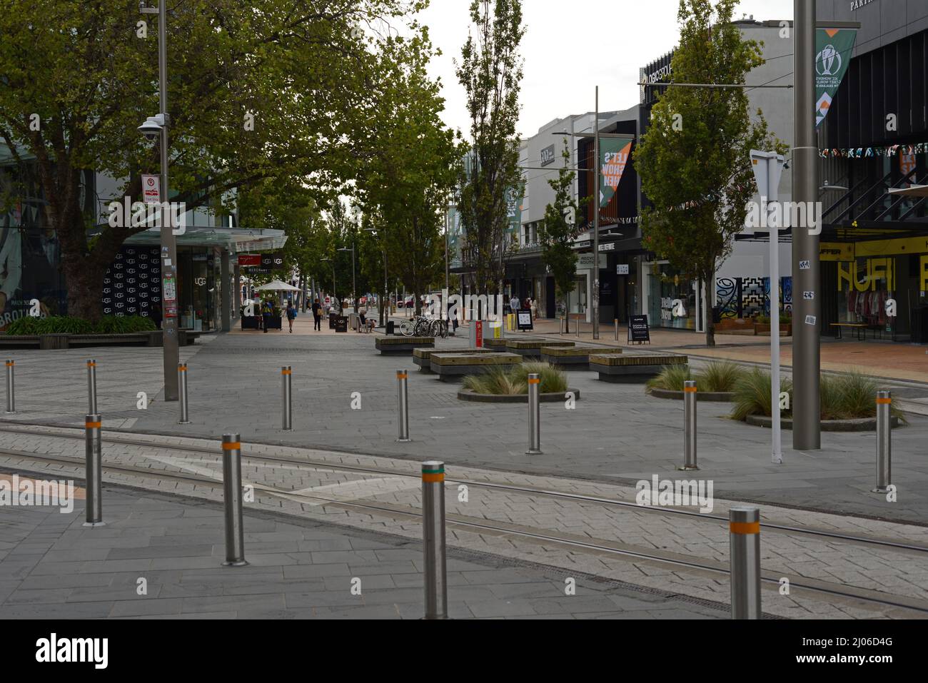 CHRISTCHURCH, NEW ZEALAND, FEBRUARY 24, 2022: An inner city block takes on a new look from the Christchurch rebuild, 11 years after the city was devestated by an earthquake. Stock Photo