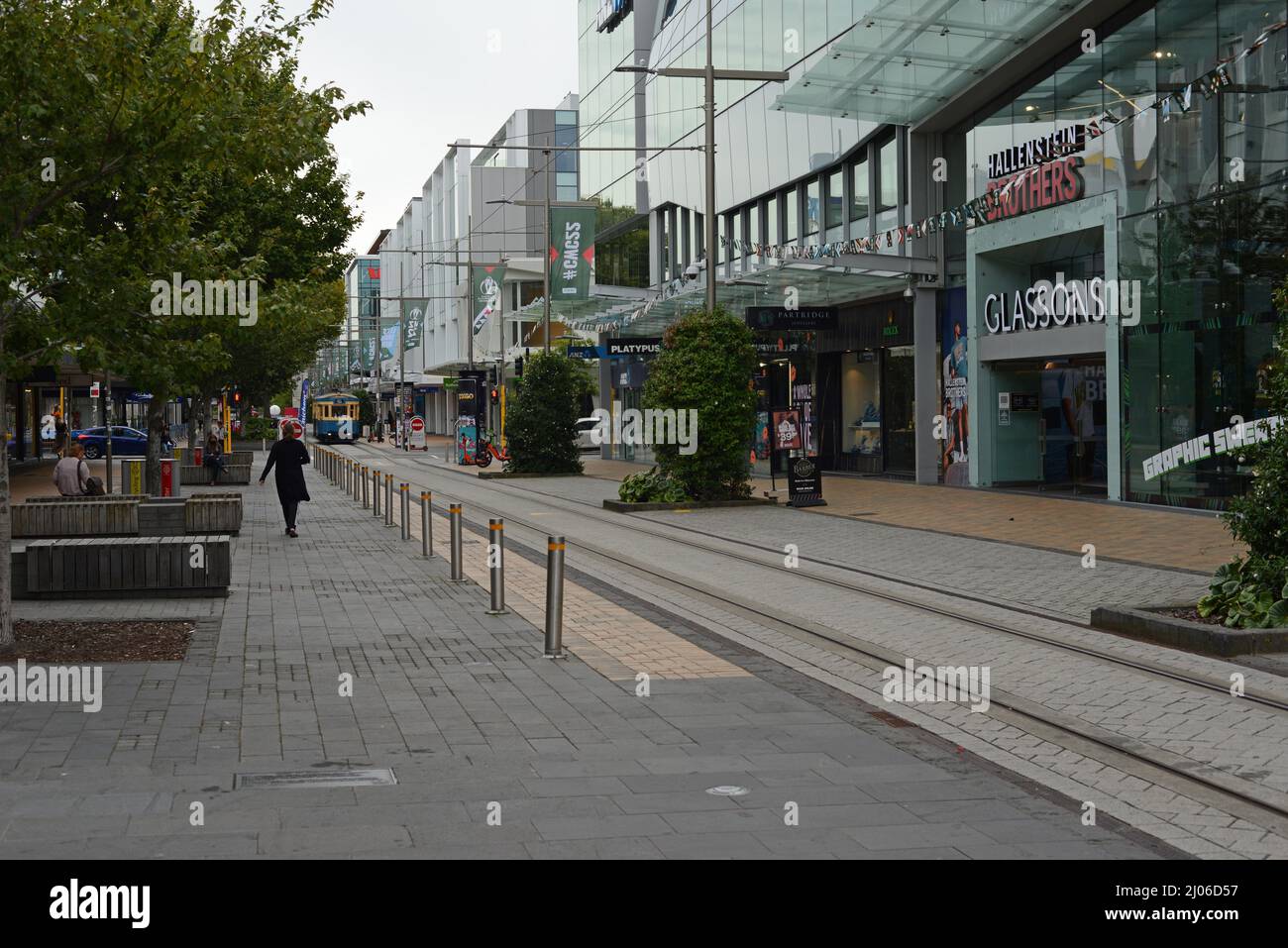 CHRISTCHURCH, NEW ZEALAND, FEBRUARY 24, 2022: An inner city block takes on a new look from the Christchurch rebuild, 11 years after the city was devastated by an earthquake. Stock Photo