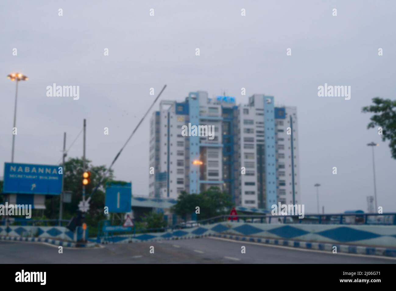 Blurred image of Howrah, West Bengal, India. Nabanna at blue hour, building in Howrah, houses the State Secretariat of West Bengal. Stock Photo