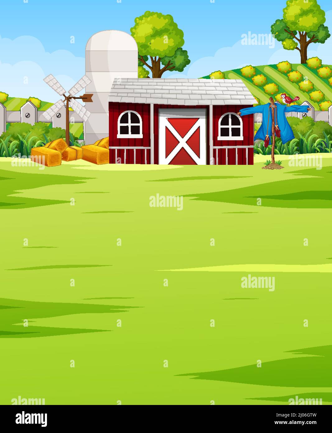 Farm scene landscape with barn illustration Stock Vector Image & Art ...