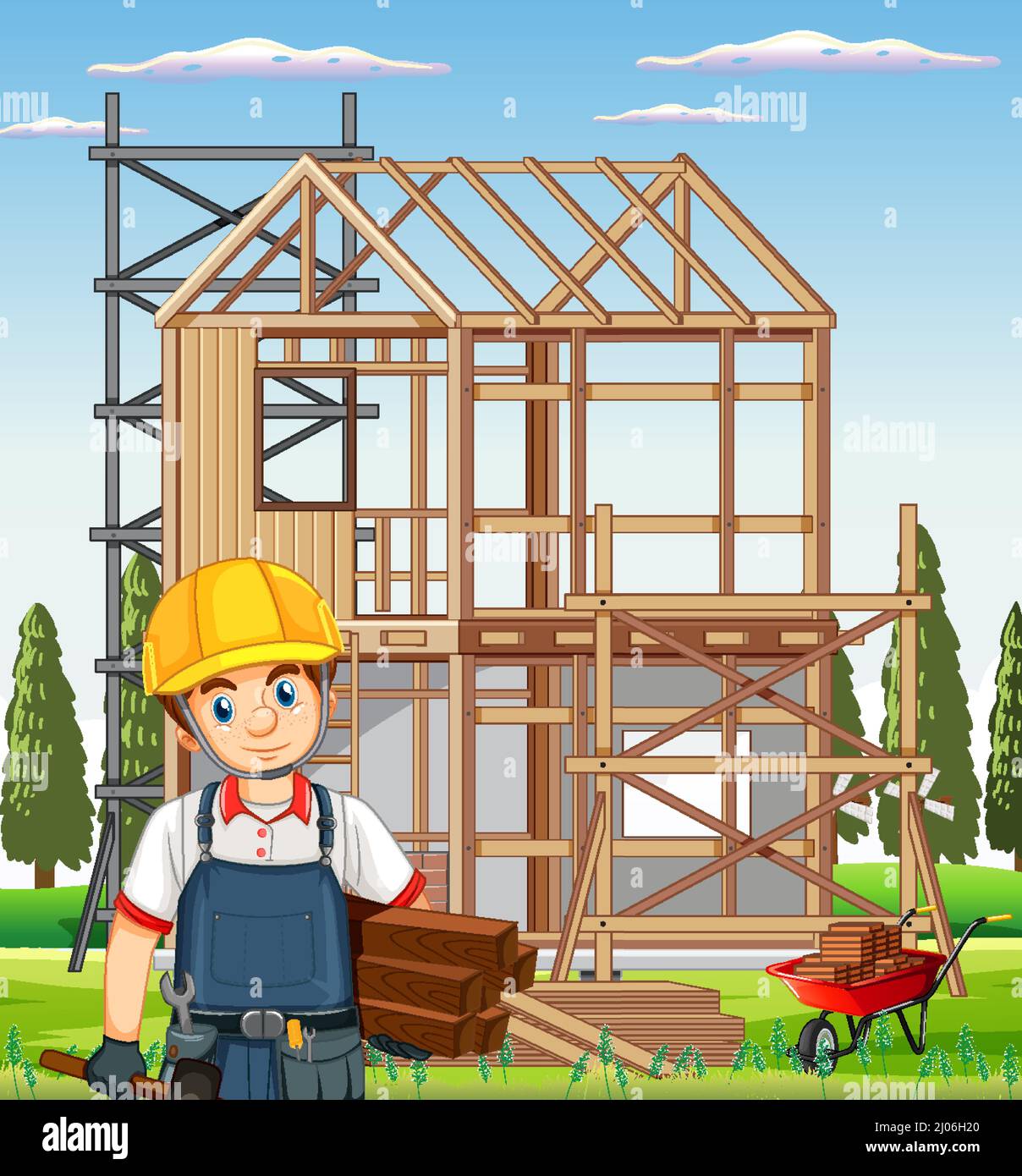 Cartoon scene of building construction site illustration Stock Vector ...