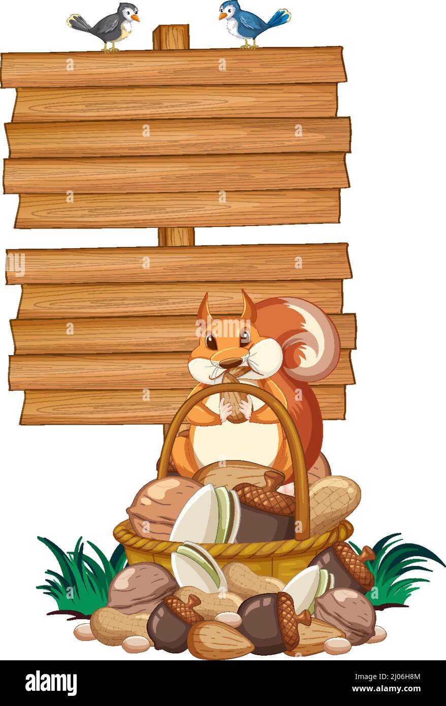 Squirrel with wooden sign banner illustration Stock Vector Image & Art ...