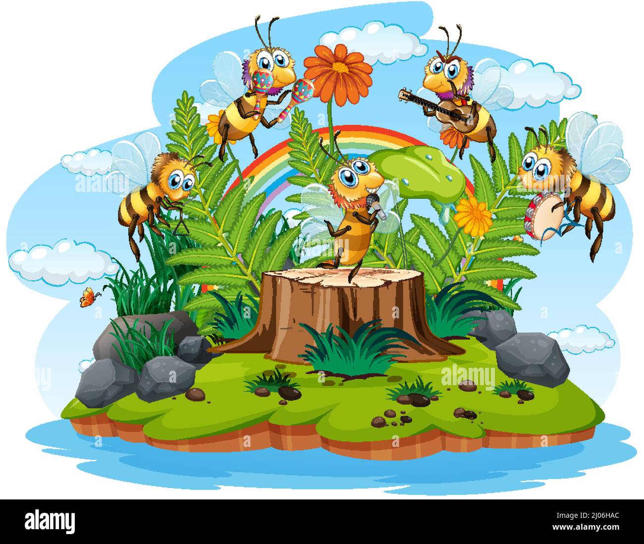 Happy insect in nature fairy tale scene illustration Stock Vector Image ...