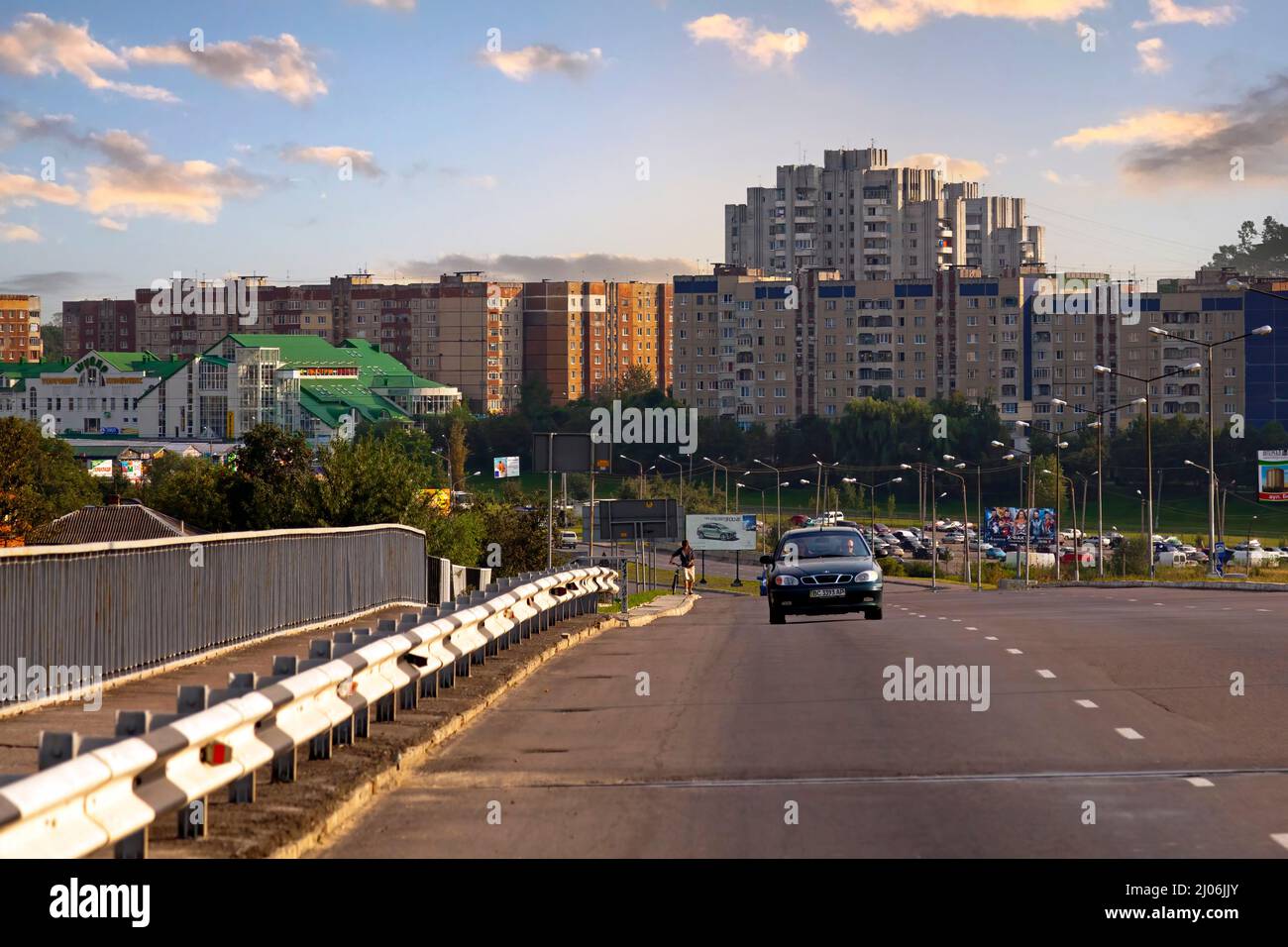 Apartment block and road network, suburbs, Lviv, Ukraine Stock Photo