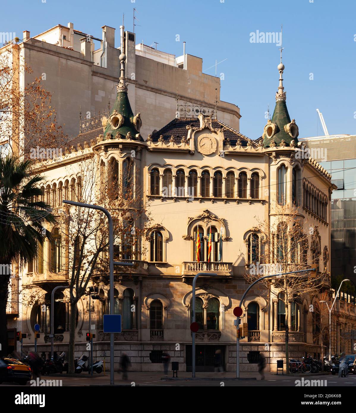 View of the palace Home Samanillo, built by architect Juan Jose Ervas Arizmendi in the Art Nouveau style in Barcelona, .Spain Stock Photo