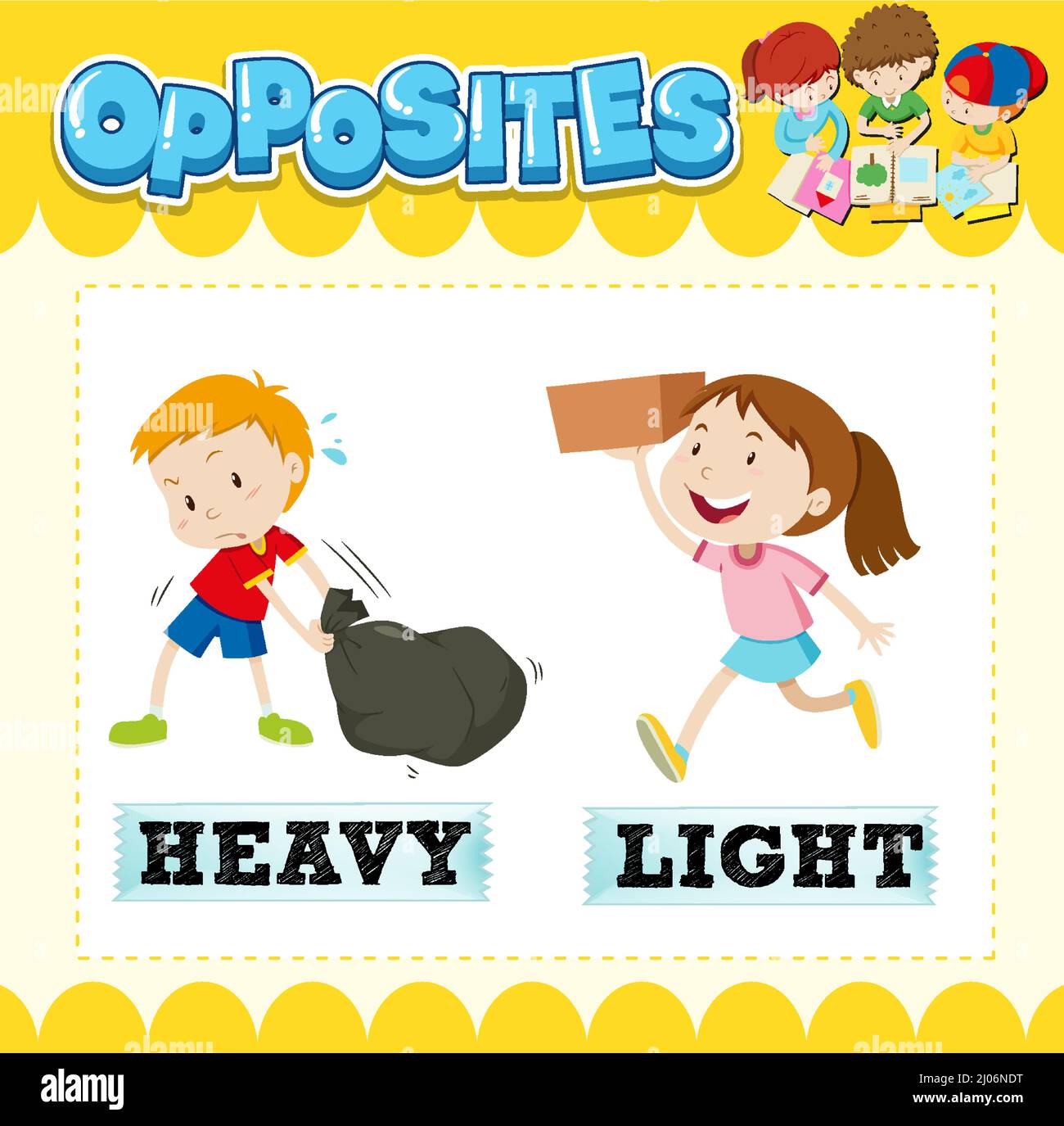 Opposite words for heavy and light illustration Stock Vector Image