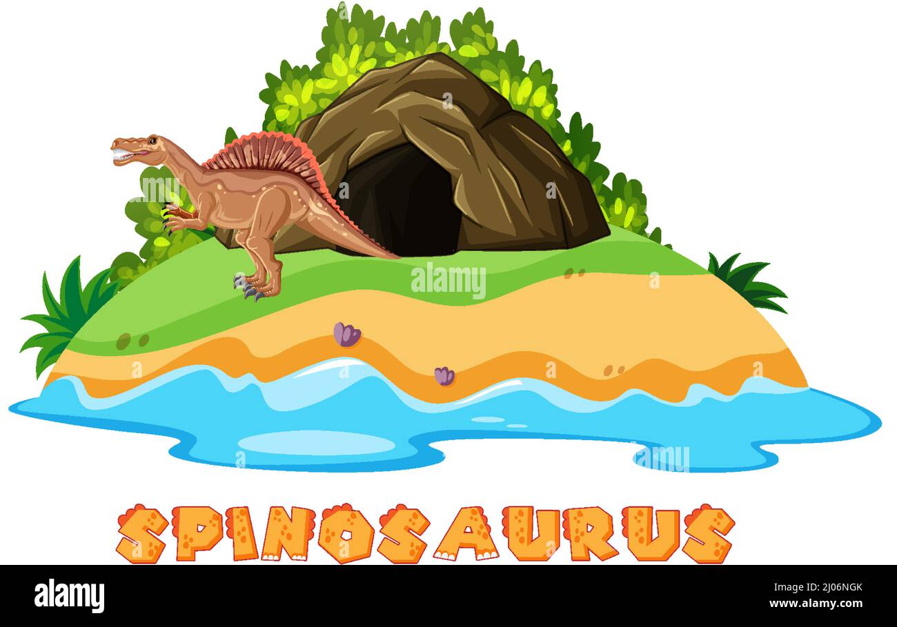 Spinosaurus standing by the cave illustration Stock Vector