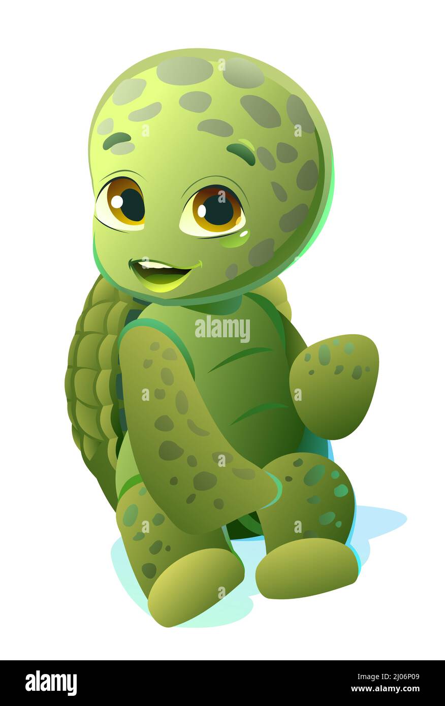 Little turtle. Cartoon person sits and smiles. Fun style. Child animal. Pet kid. Isolated on white background. Vector. Stock Vector