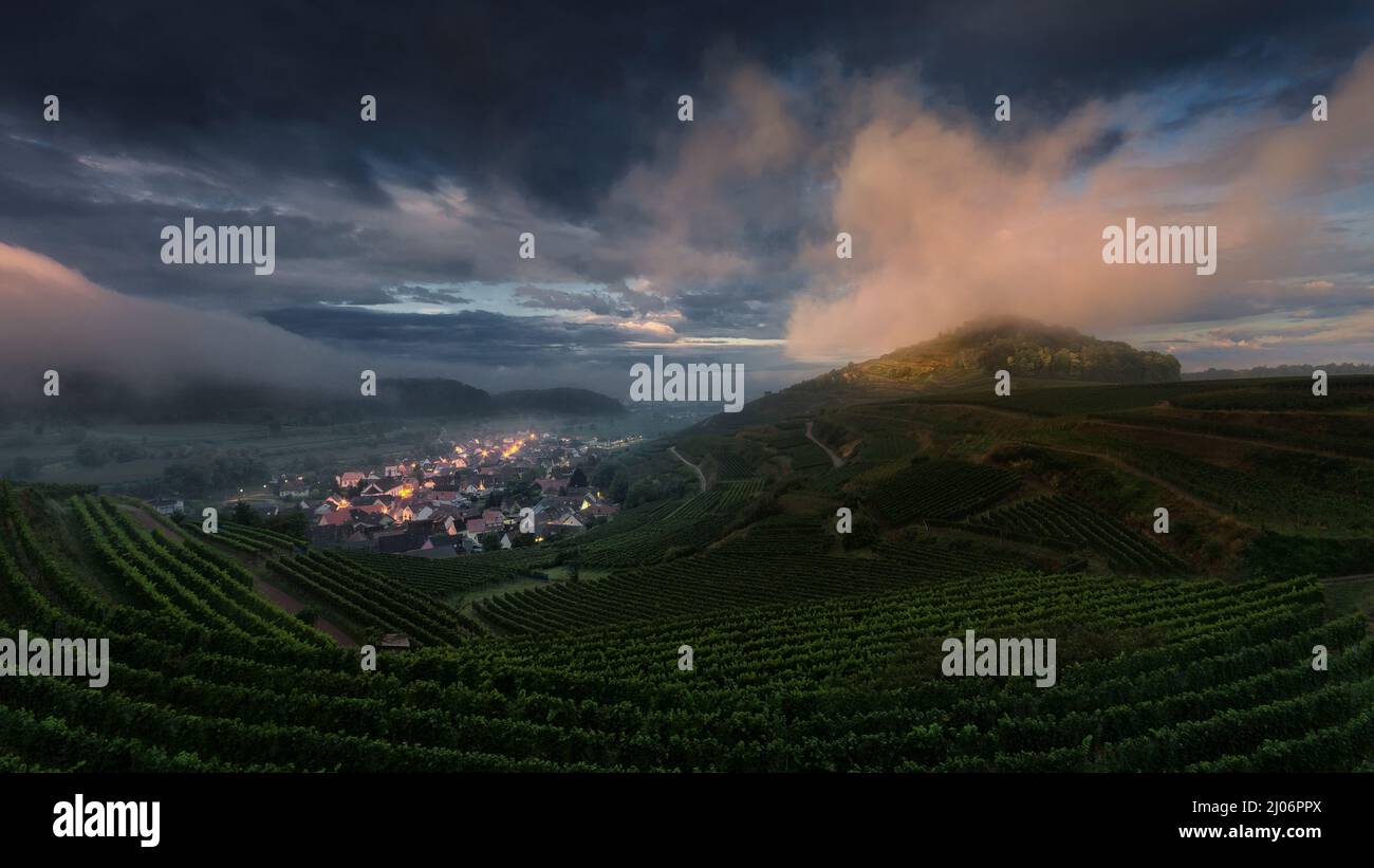 Small village surrounded by vineyards in Kaiserstuhl,Germany Stock Photo