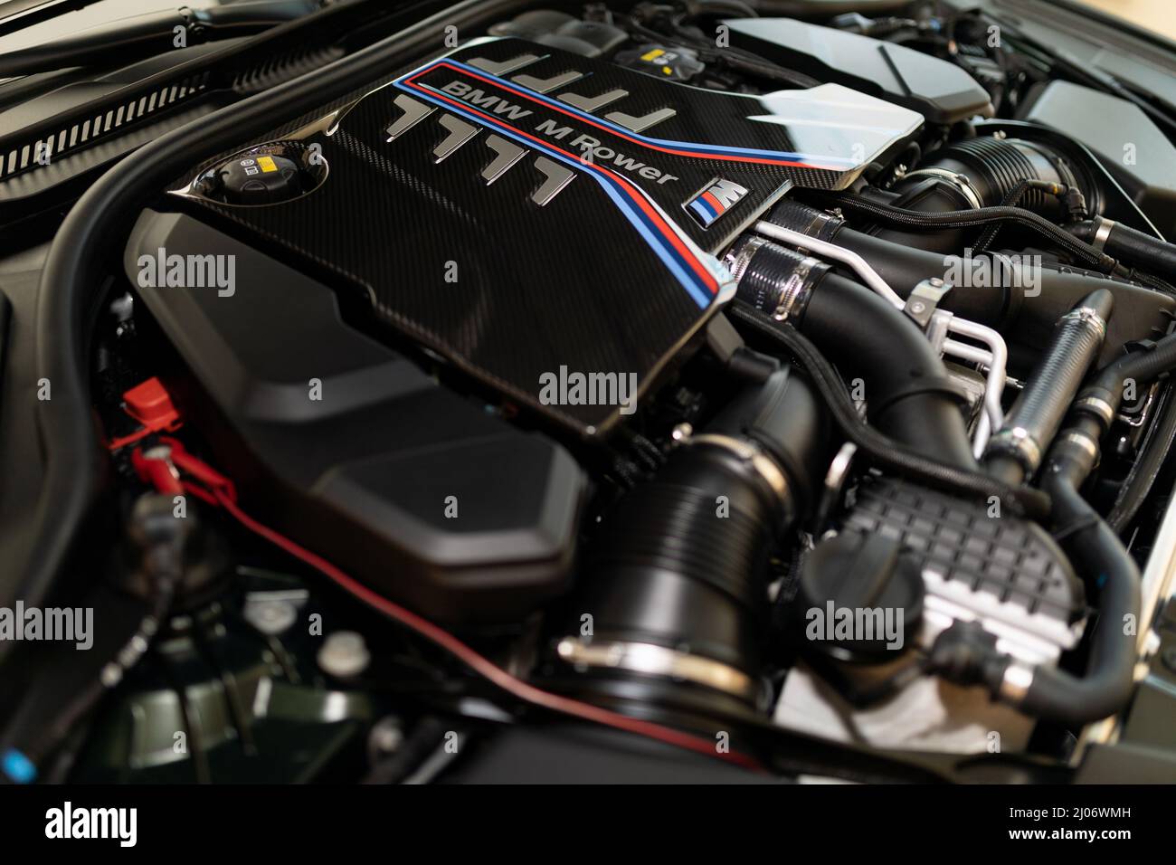 engine compartment of a BMW car with a powerful engine Stock Photo Alamy