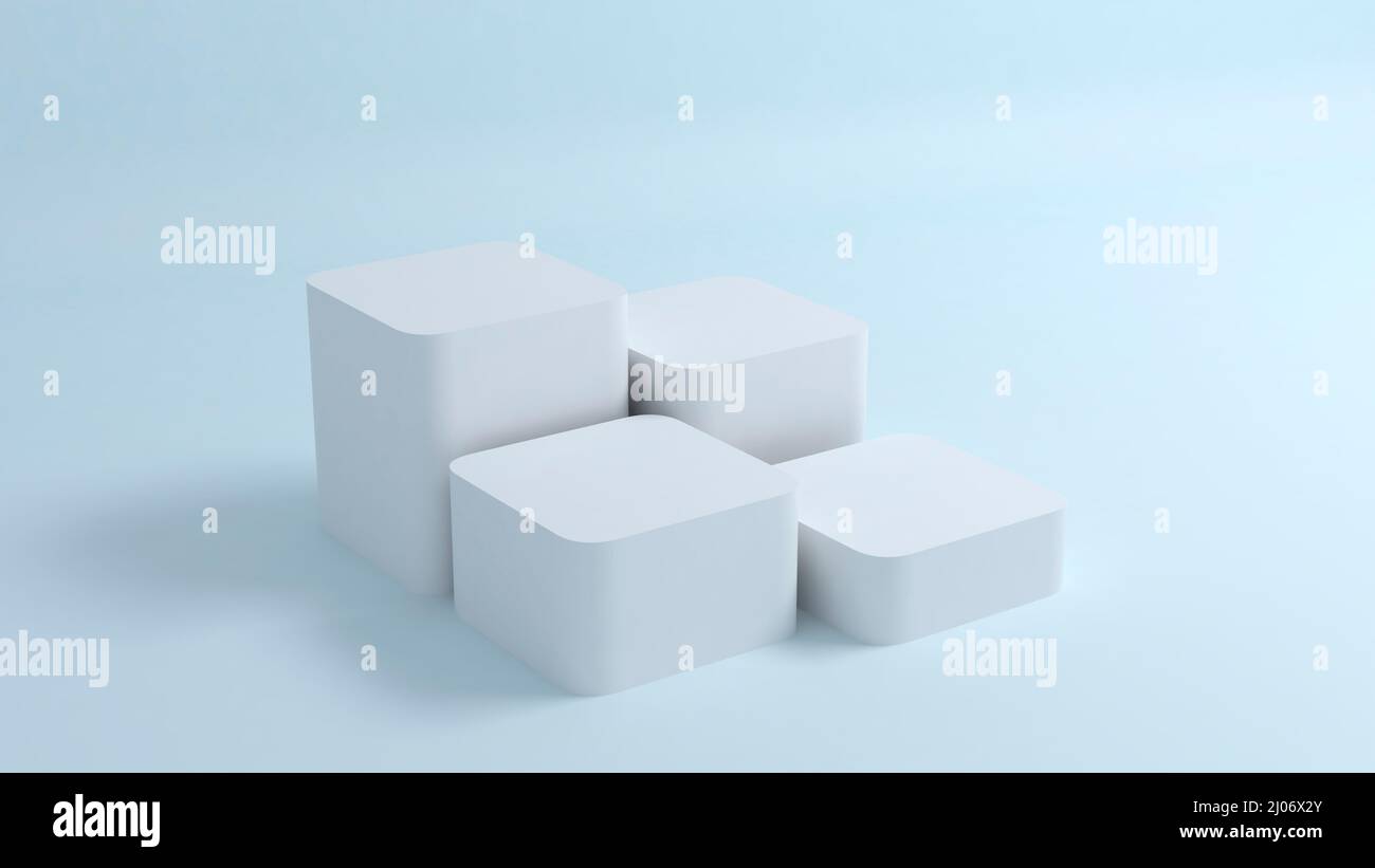 white three cube podium platform.3d illustration light and shadow Stock Photo