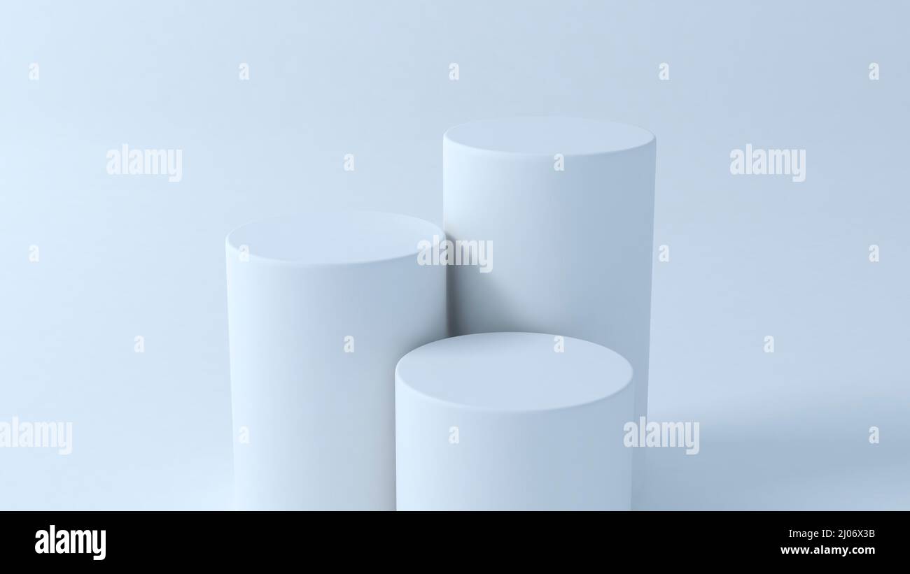 Empty steps cylinder podium with light and shadow on blank background. 3D rendering. Stock Photo
