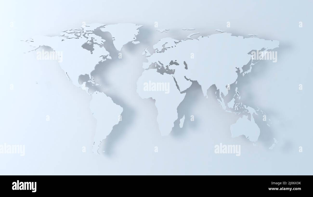World map 3D with shadow. on light blue background. High resolution Stock Photo
