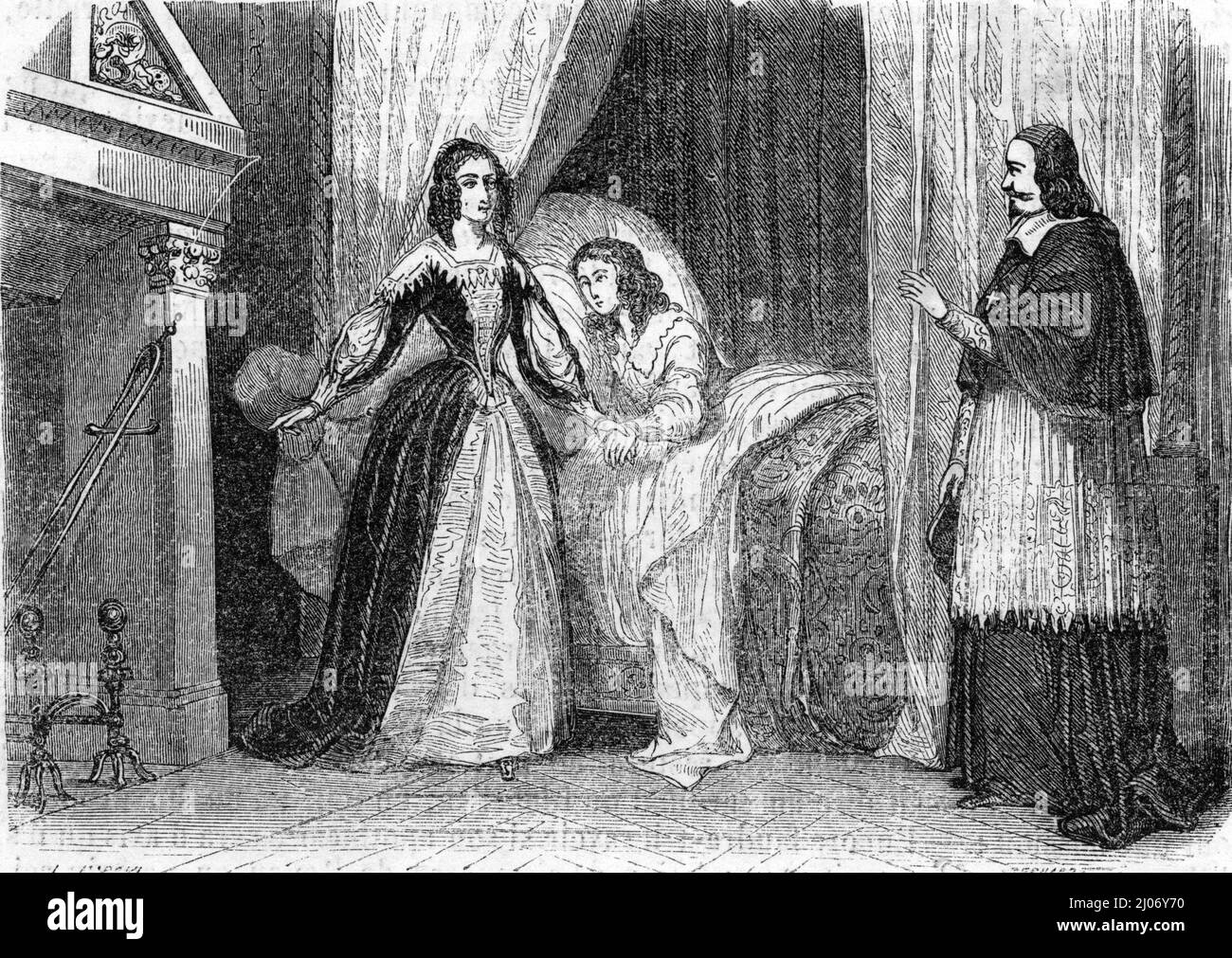 Fronde (1648-1653) : le coadjuteur Jean-Francois Paul de Gondi, cardinal de  Retz rend visite a Henriette Marie de France veuve du roi Charles Ier  d'Angleterre en exil en France 1649 (Fronde (1648-1653):