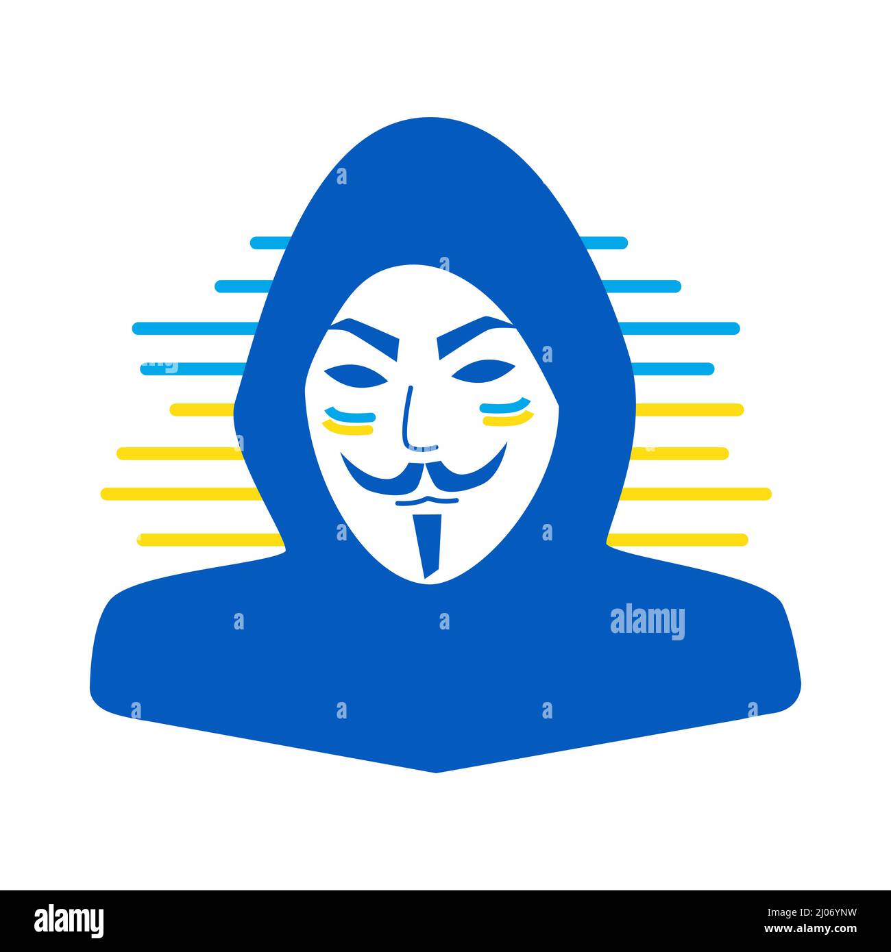 Vector illustration of cartoon anonymous activist in blue and yellow. Stock Vector