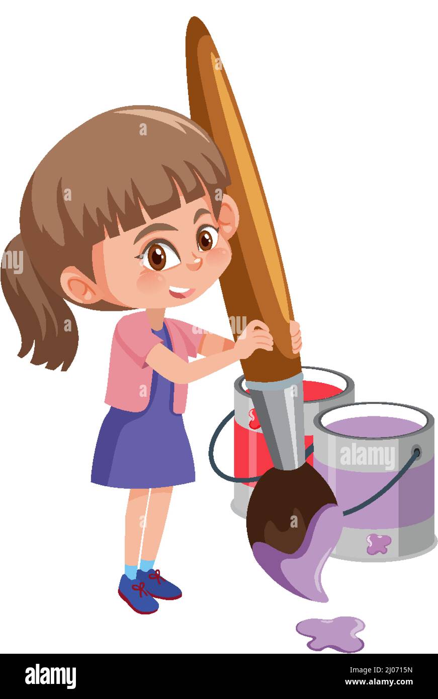 Cartoon girl holding brush with purple colour illustration Stock Vector ...