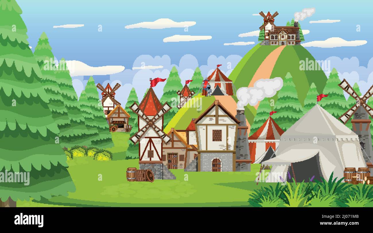 Medieval town scene background illustration Stock Vector Image & Art ...