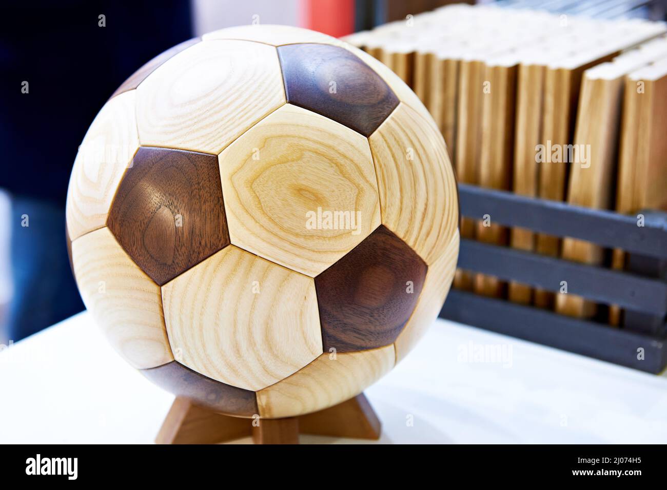 Wooden soccer ball gift symbol Stock Photo