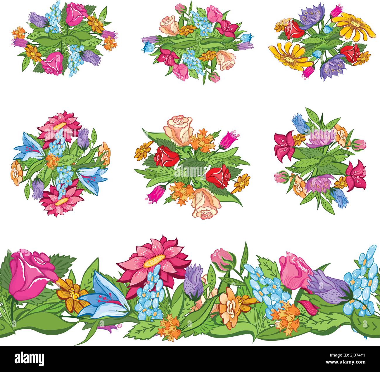 Colorful floral with flowers and leaves for design Stock