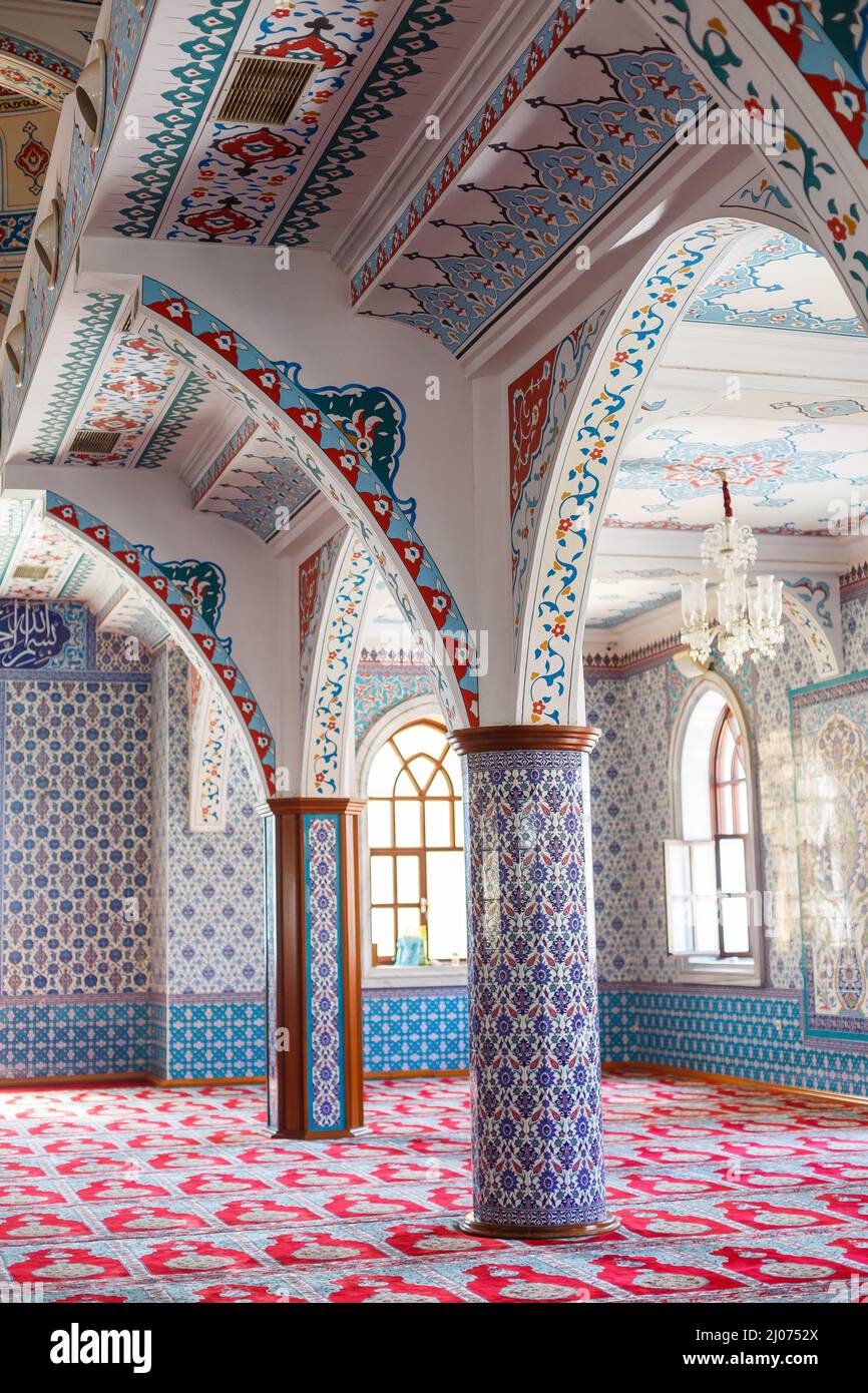 Blue mosque interior inside, wall painting in Turkish mosque Stock Photo