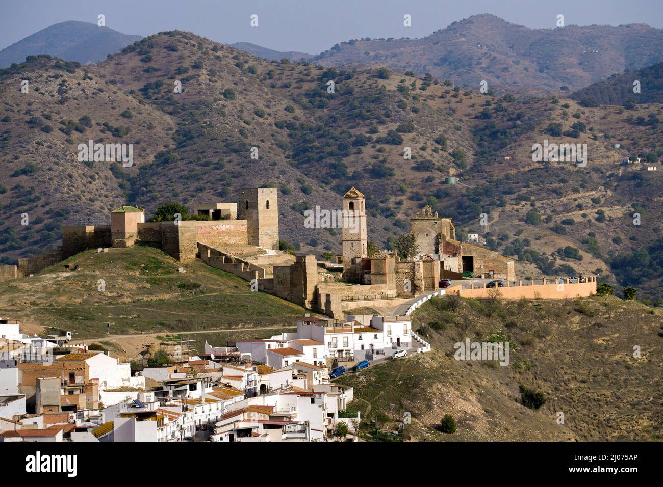 The arabic castle of Alora, pueblo blanco, Malaga province, Andalusia, Spain Stock Photo