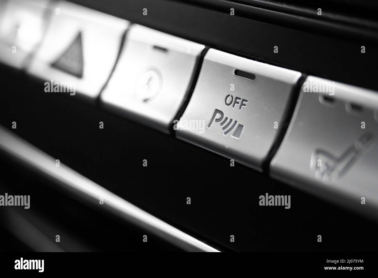 Car parking assist button inside luxury car interior closeup view Stock Photo Alamy