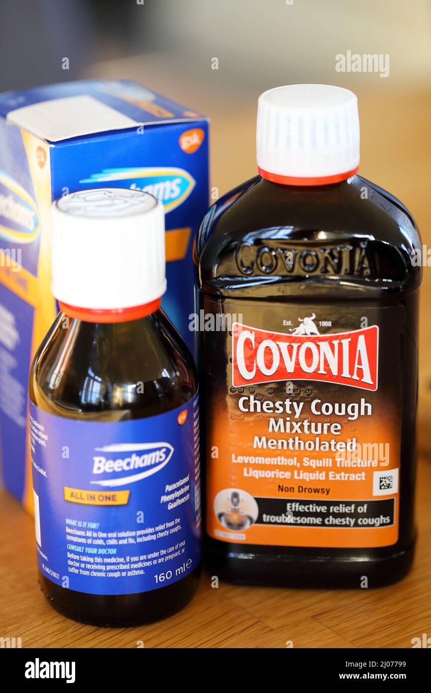 Bottles of cough medicine Stock Photo
