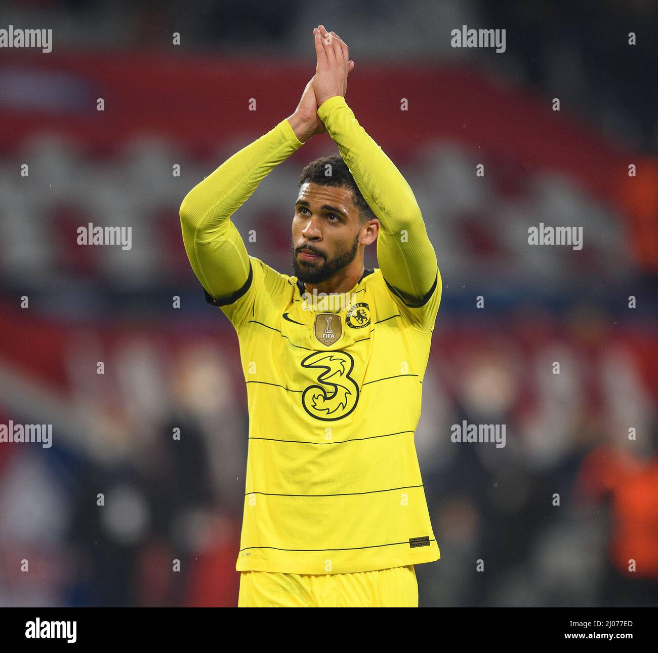 London, UK. 16th Mar, 2022. 16 March 2022 - Lille v Chelsea - UEFA Champions League - Round of Sixteen - Second Leg - Stade Pierre-Mauroy Ruben Loftus-Cheek applauds the travelling Chelsea fans after the Champions League match against Lille. Picture : Credit: Mark Pain/Alamy Live News Stock Photo