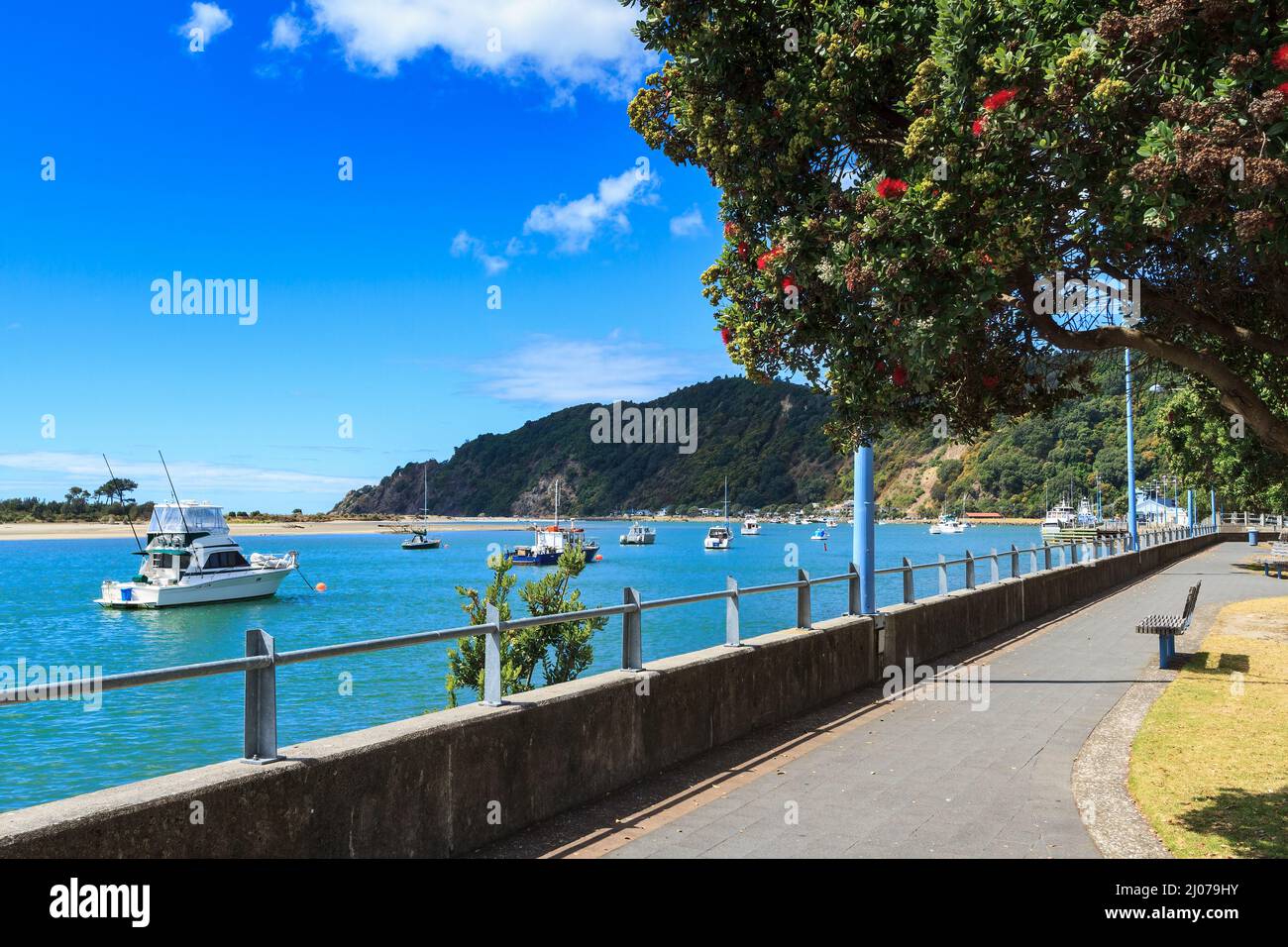 Whakatane, New Zealand. Boats anchored along the town's waterfront