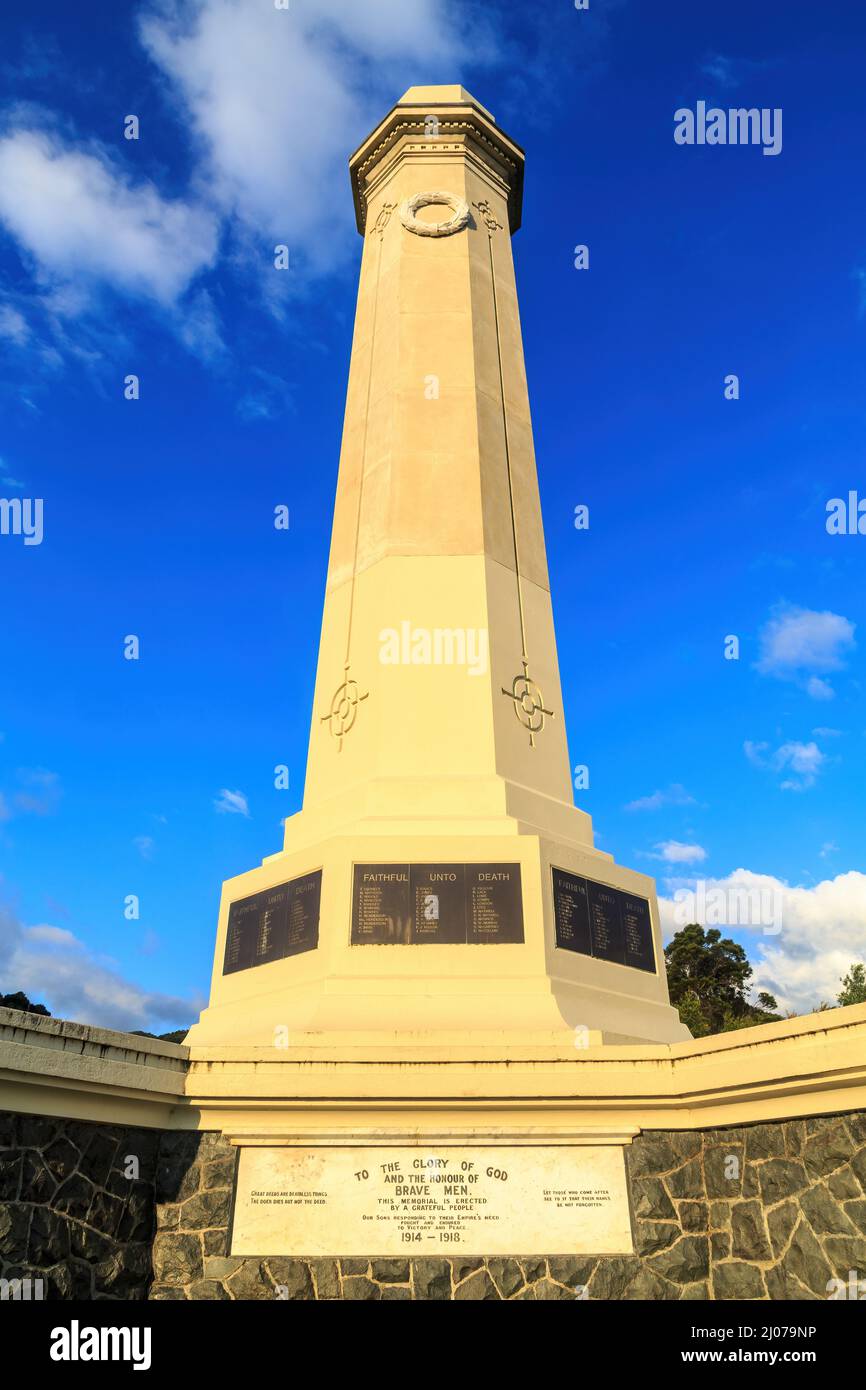 World War One memorial column in Thames, New Zealand, erected in 1925 ...