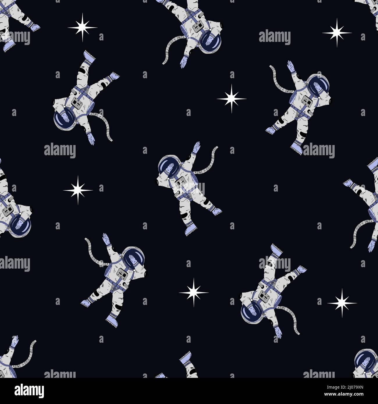 Hand drawn Astronauts seamless pattern. Vector illustrations for t ...