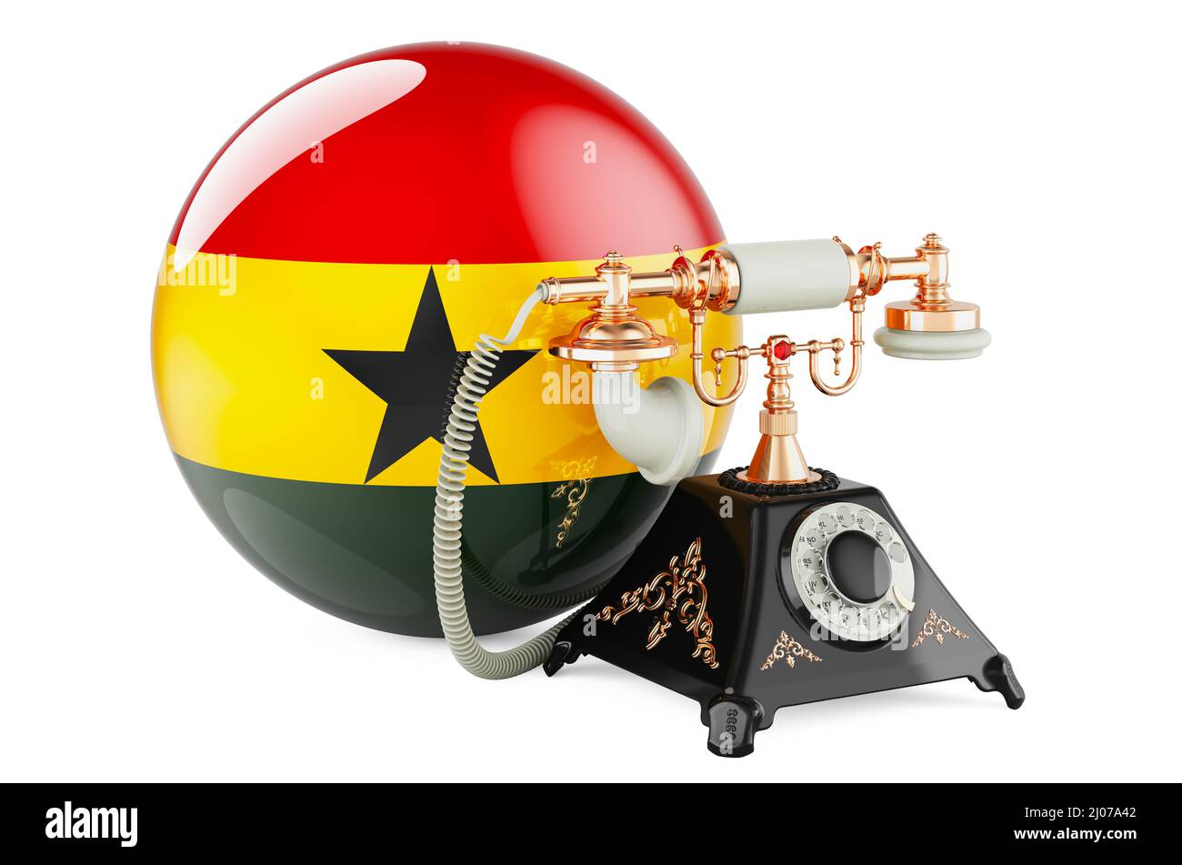 Phone with Ghanaian flag. Communication services in Ghana, concept. 3D rendering isolated on
