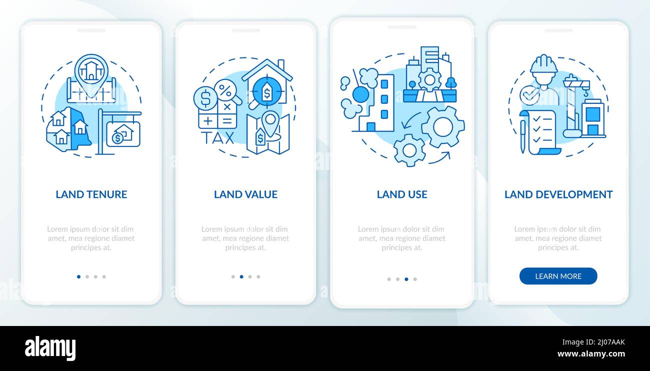 Land management practice blue onboarding mobile app screen Stock Vector