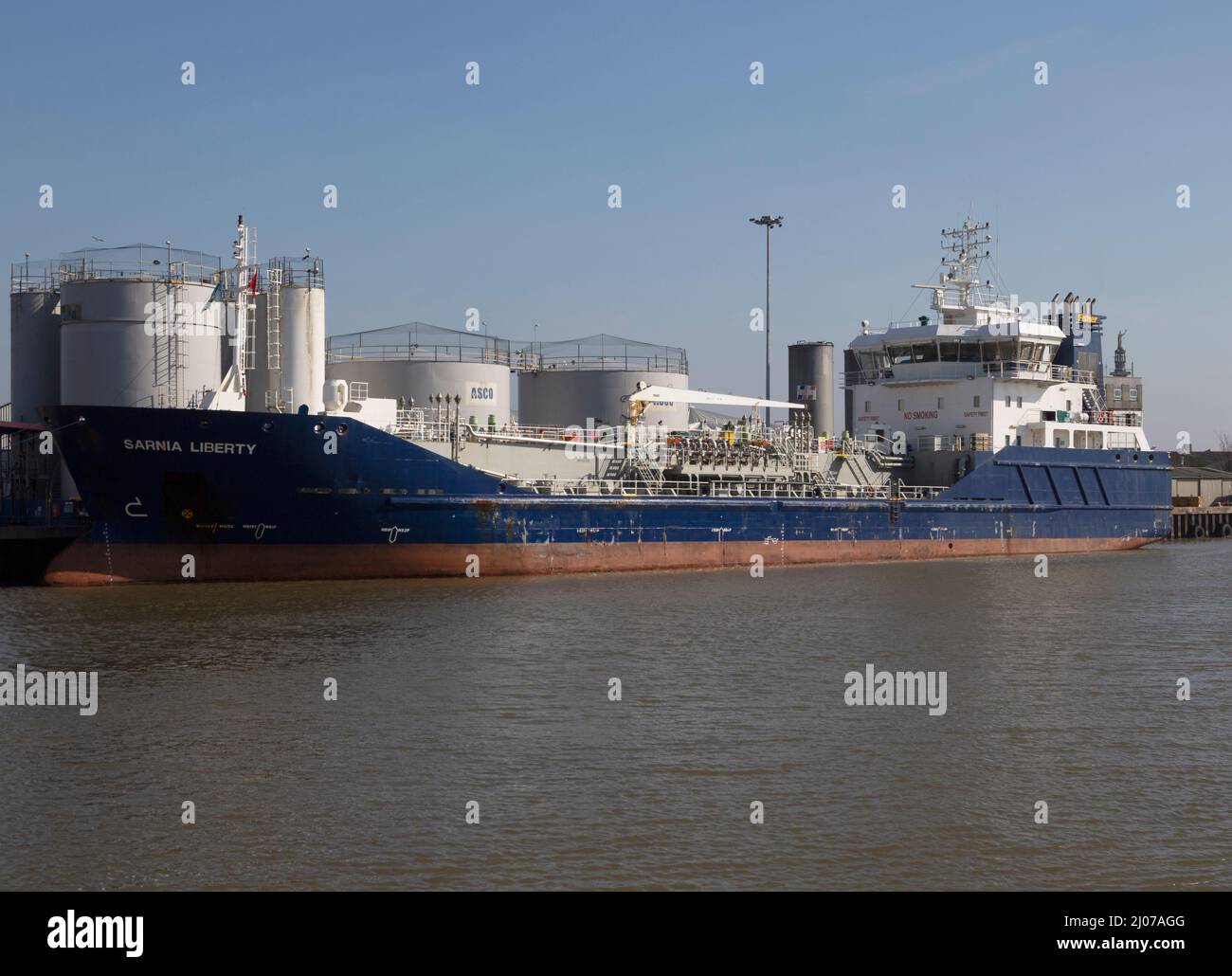 Sarnia Liberty oil tanker ship, River Yare quayside, Great Yarmouth