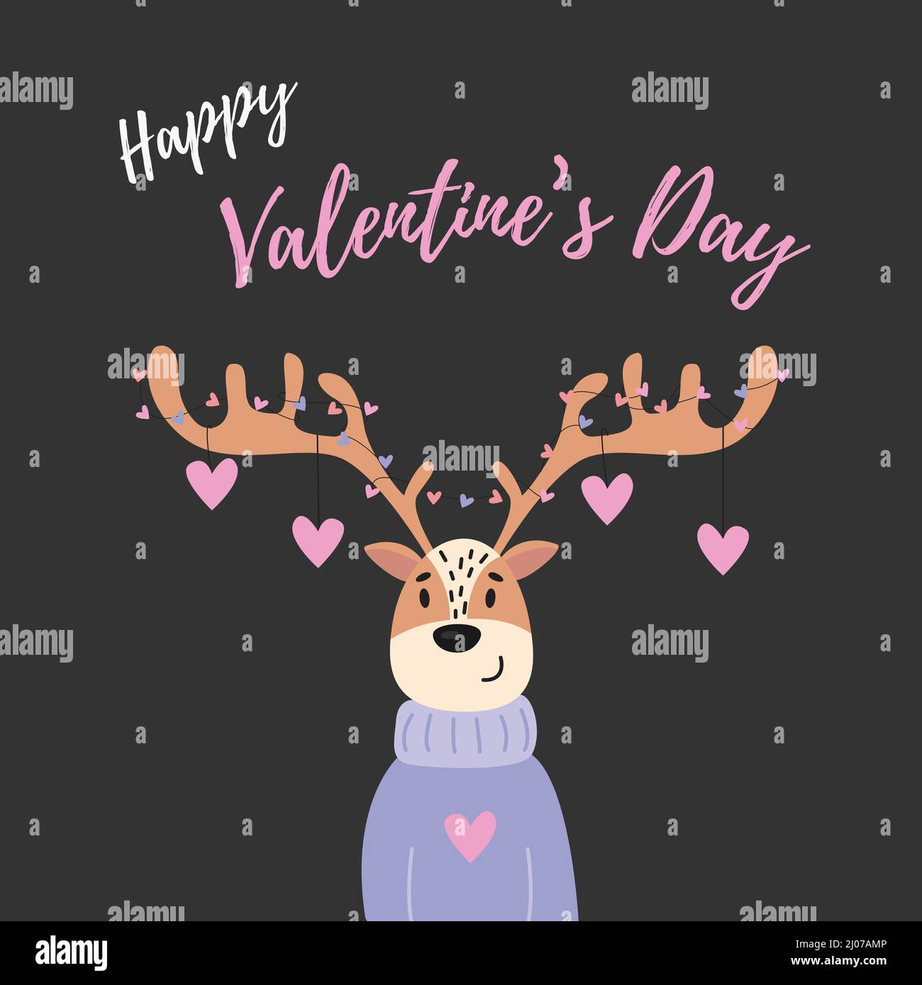 Valentine's Day greeting card, a deer with horns and hearts. Flat vector  illustration Stock Vector Image \u0026 Art - Alamy, image size:1300x1390