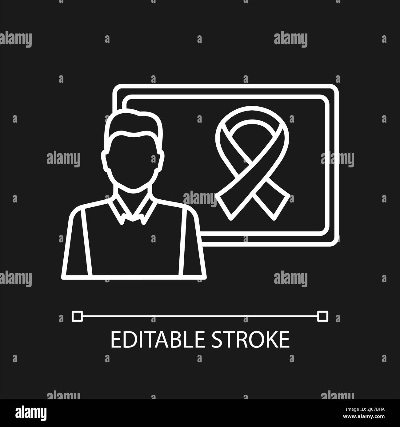 Cancer awareness white linear icon for dark theme Stock Vector