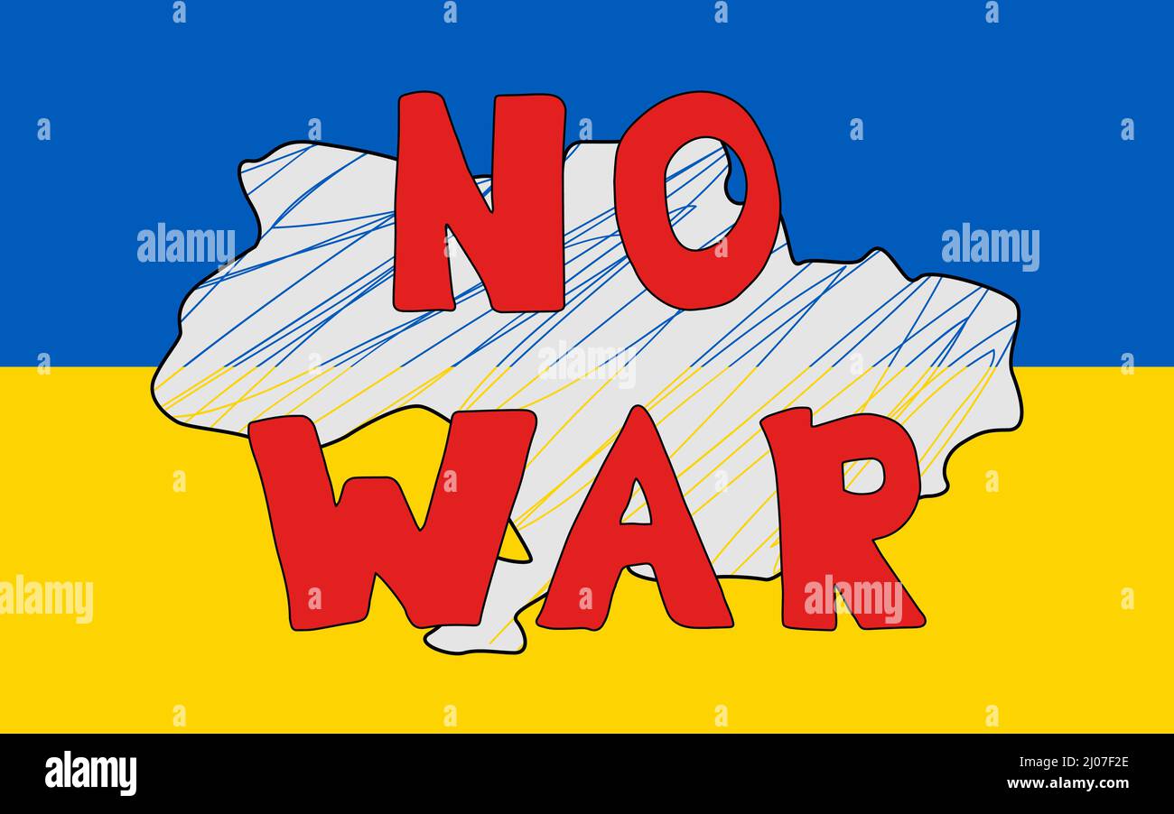 No war in Ukraine vector poster. Concept of Ukrainian and Russian military crisis, conflict between Ukraine and Russia. Stop war sign. Stock Vector