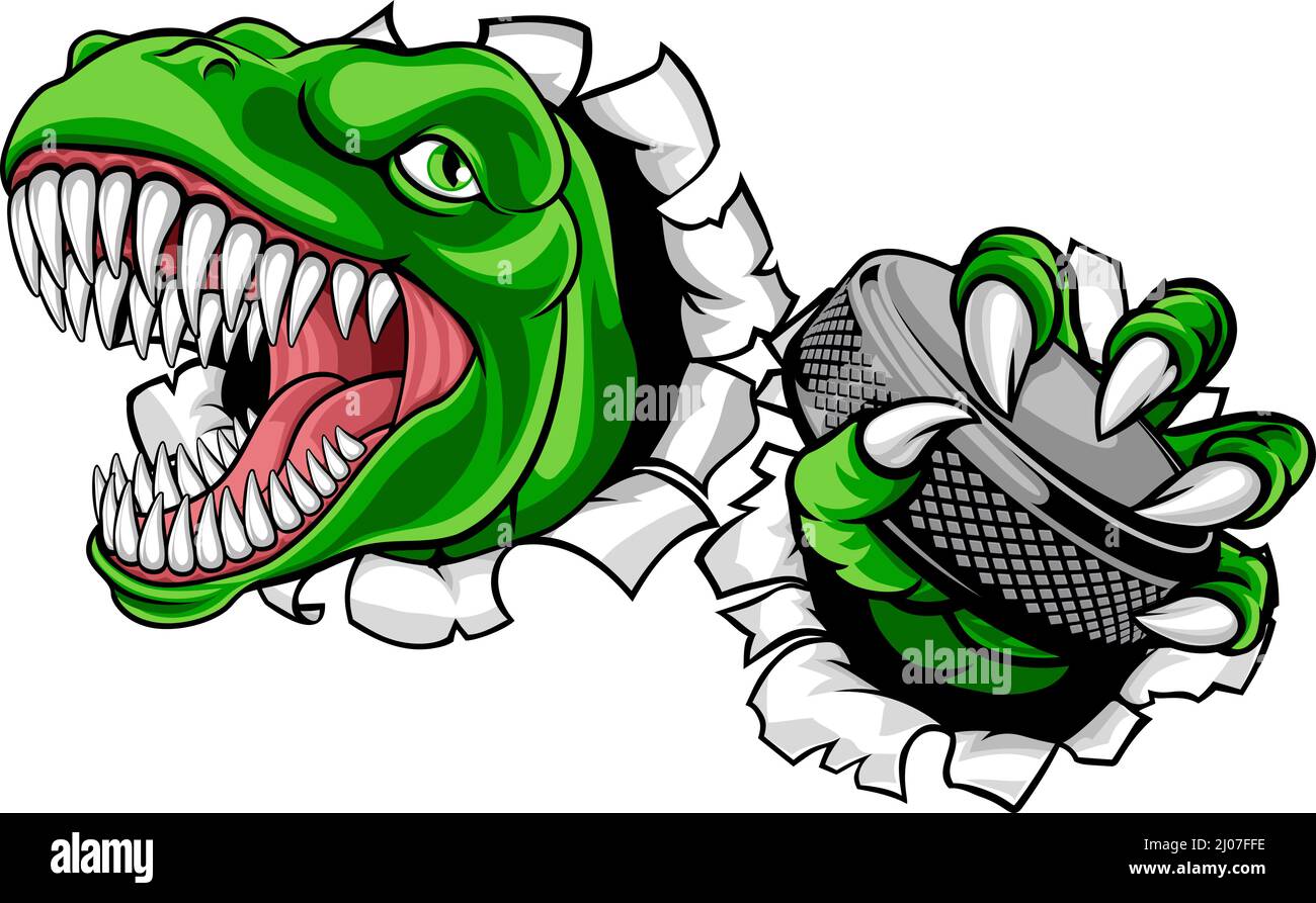 Dinosaur Ice Hockey Player Animal Sports Mascot Stock Vector Image