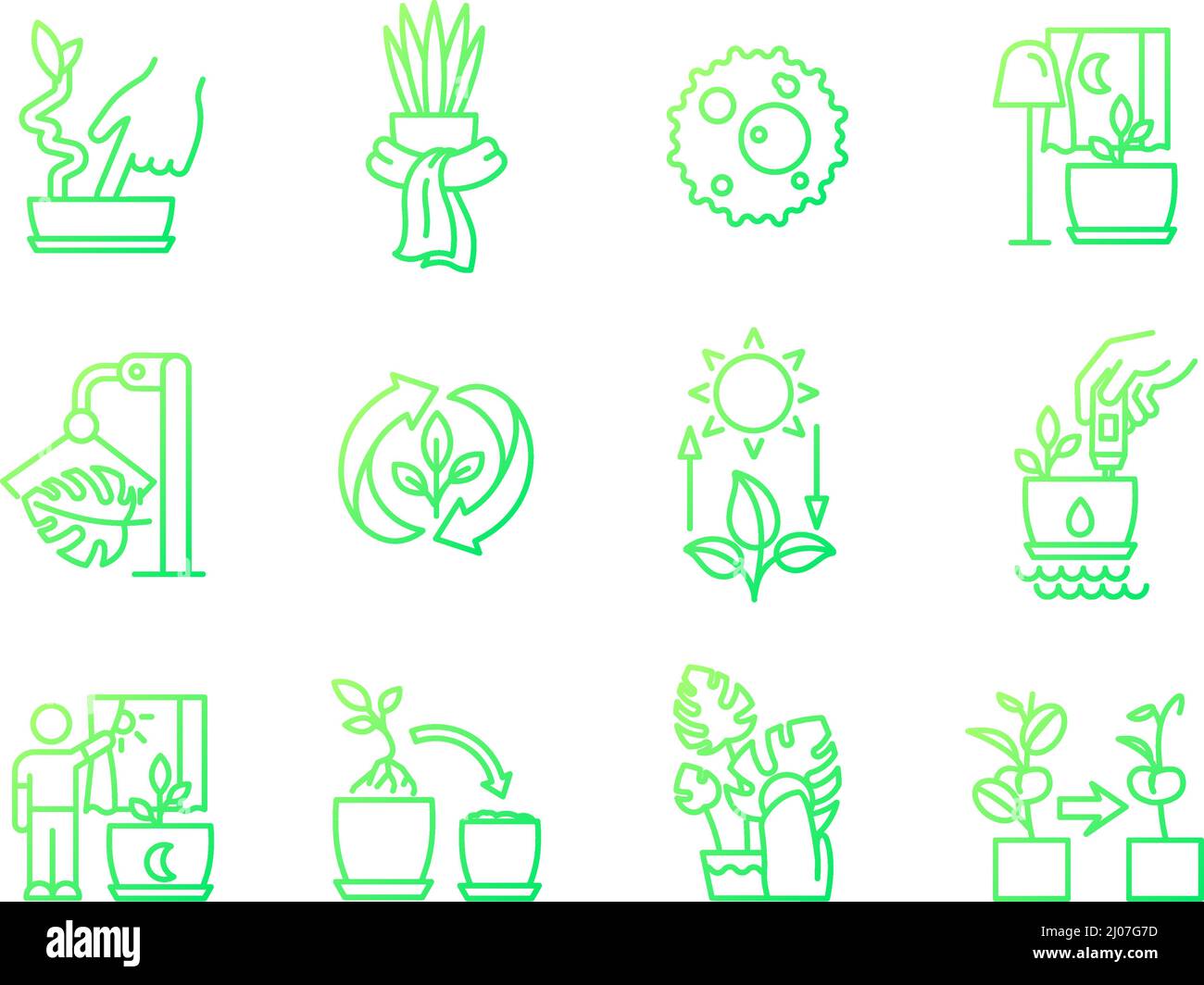 Caring for houseplants gradient gradient linear vector icons set Stock Vector
