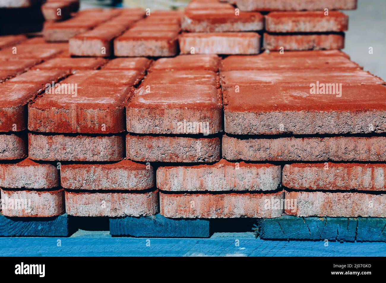 Colored paving slabs, paving stones for laying paths. Close up Stock Photo