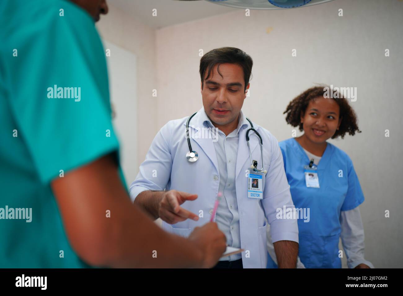 Nurse and doctor team ready for work day Stock Photo