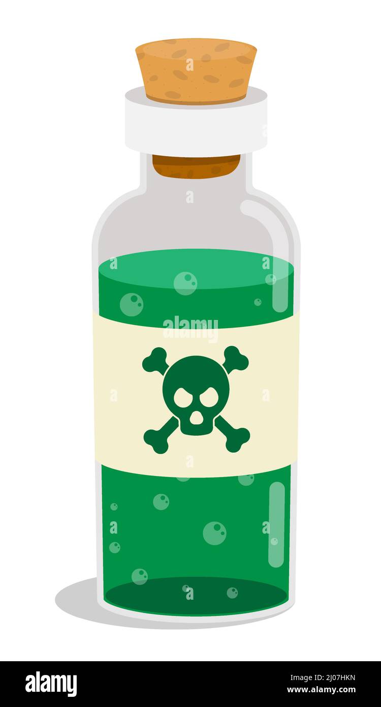 Glass bottle, test tube with cork with poisonous liquid inside
