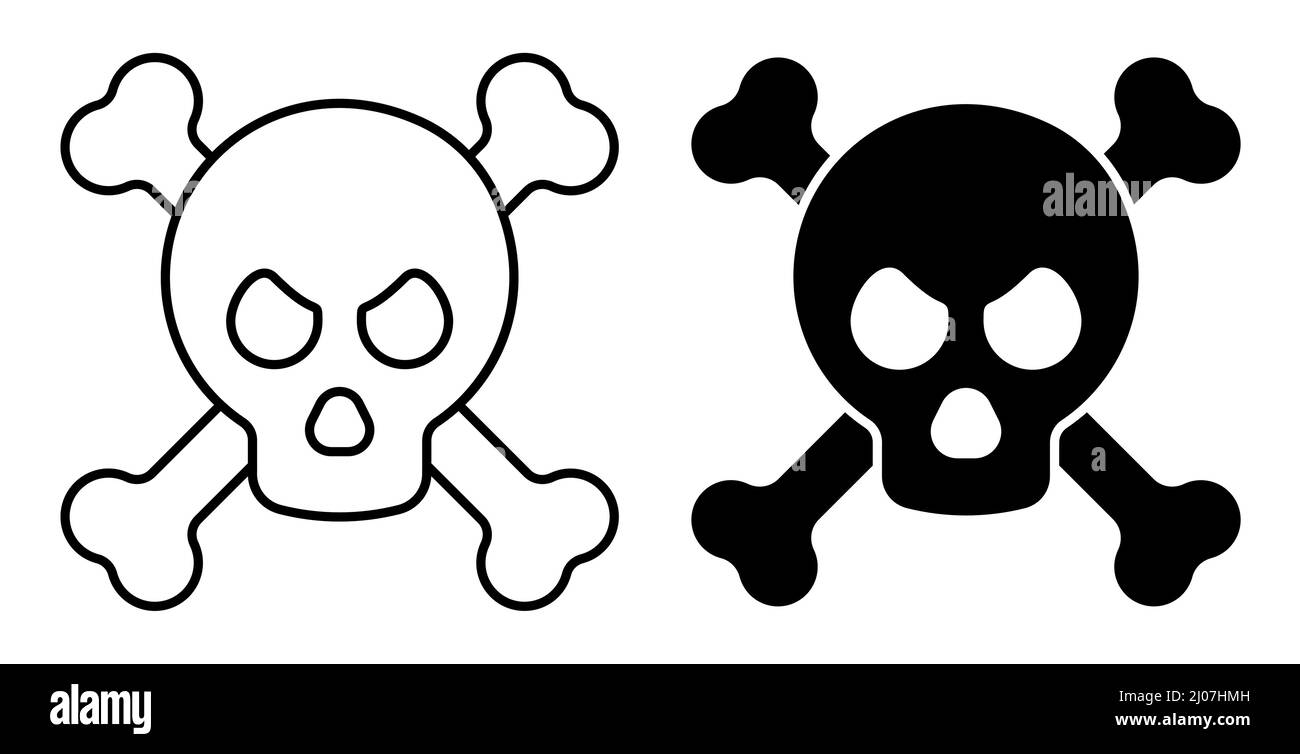 Linear icon. Skull with crossbones, symbol of danger and threat to life and health. Simple black and white vector isolated on white background Stock Vector