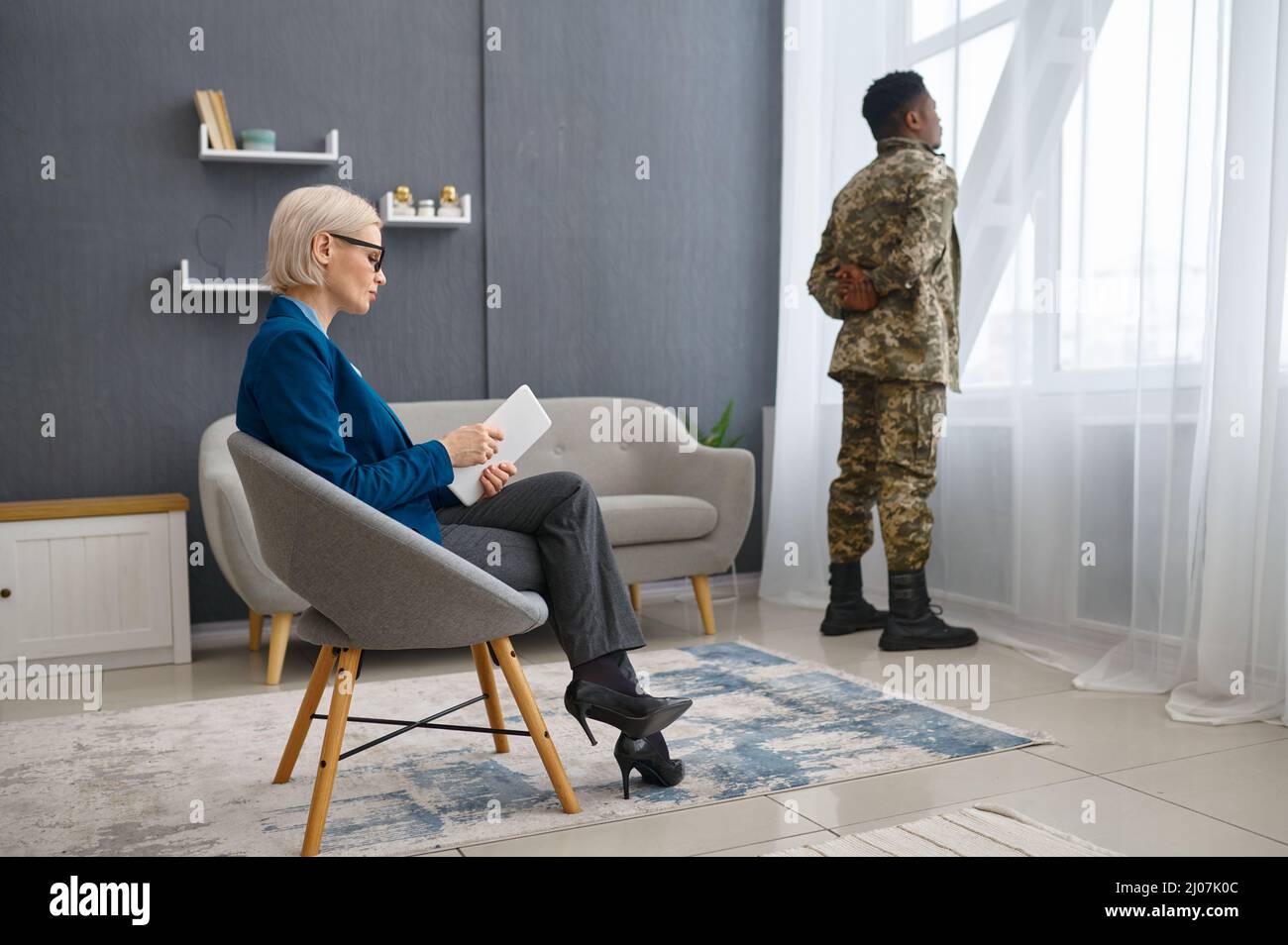 War veteran therapy session at psychologist office Stock Photo Alamy