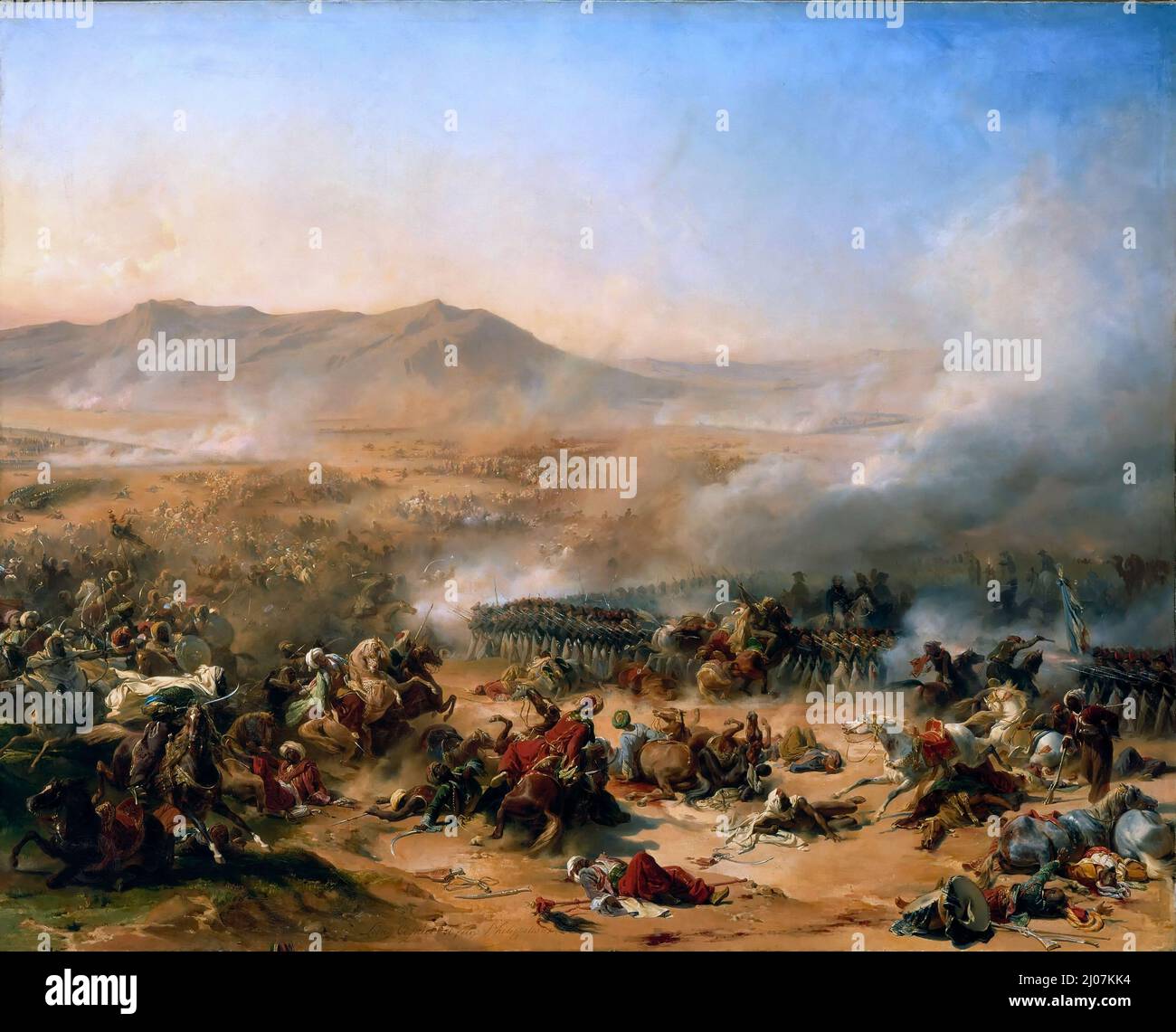 The Battle of Mount Tabor on 16 April 1799. Museum: Musée de l'Histoire de France, Château de Versailles. Author: Henri Félix Emmanuel Philippoteaux. Stock Photo