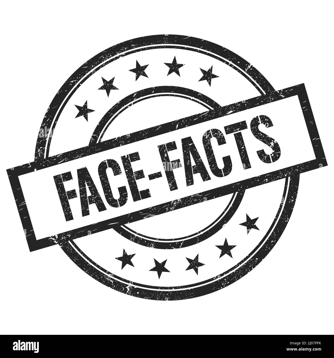 FACE-FACTS text written on black round vintage rubber stamp. Stock Photo