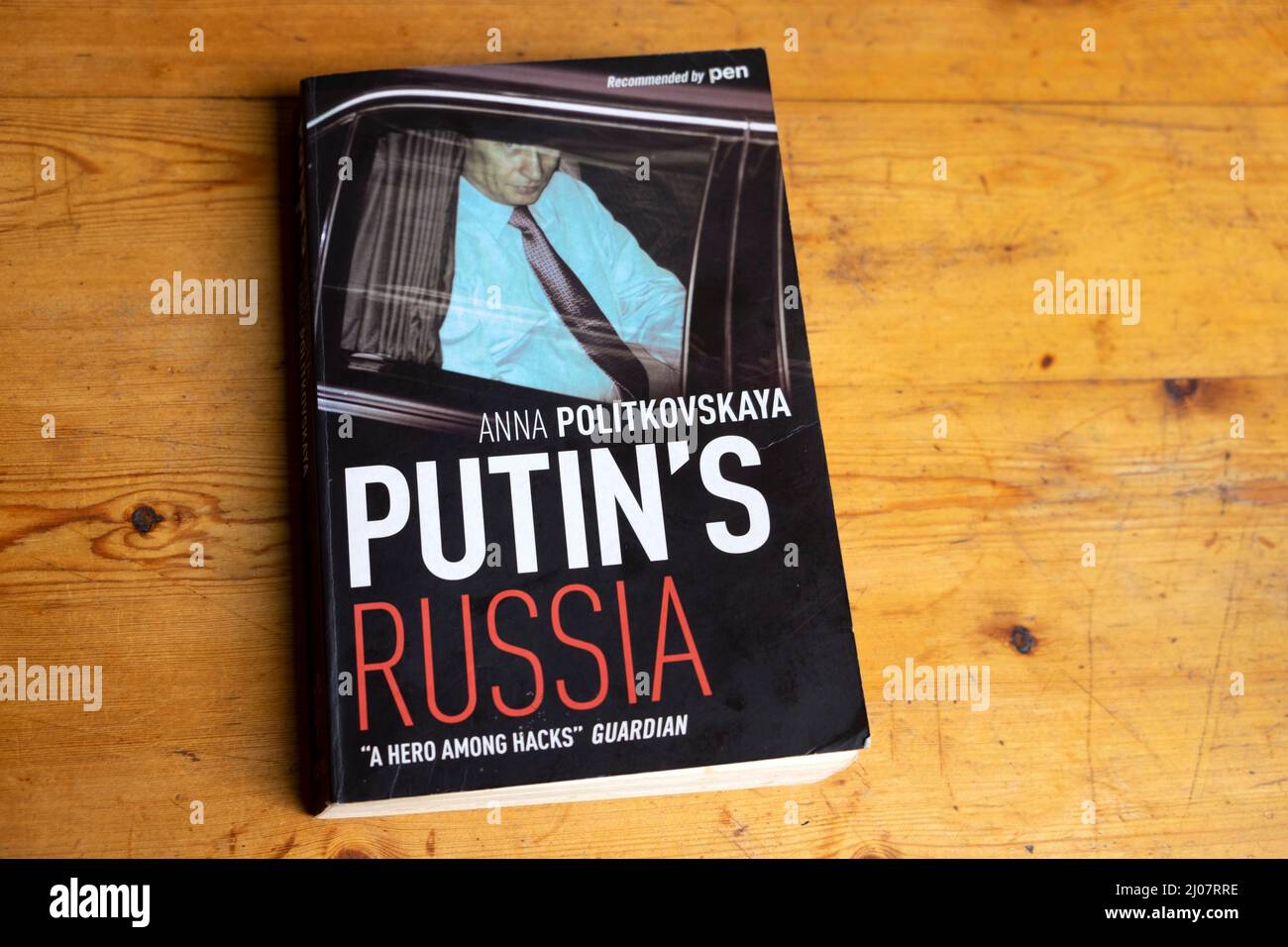 'Putin's Russia' book cover written by murdered Russian American woman journalist Anna Politkovskaya in 2004 Stock Photo