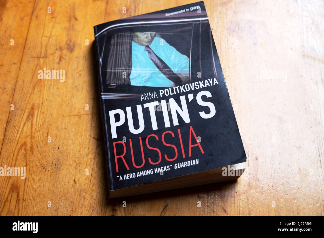 'Putin's Russia' book cover written by murdered Russian American woman journalist Anna Politkovskaya in 2004 Stock Photo