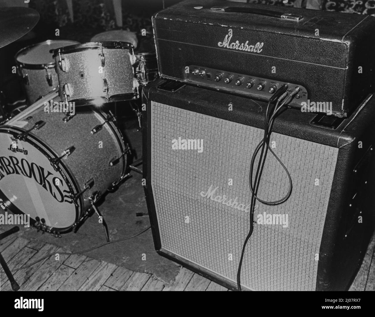 Marshall vintage amplifier with drums Stock Photo